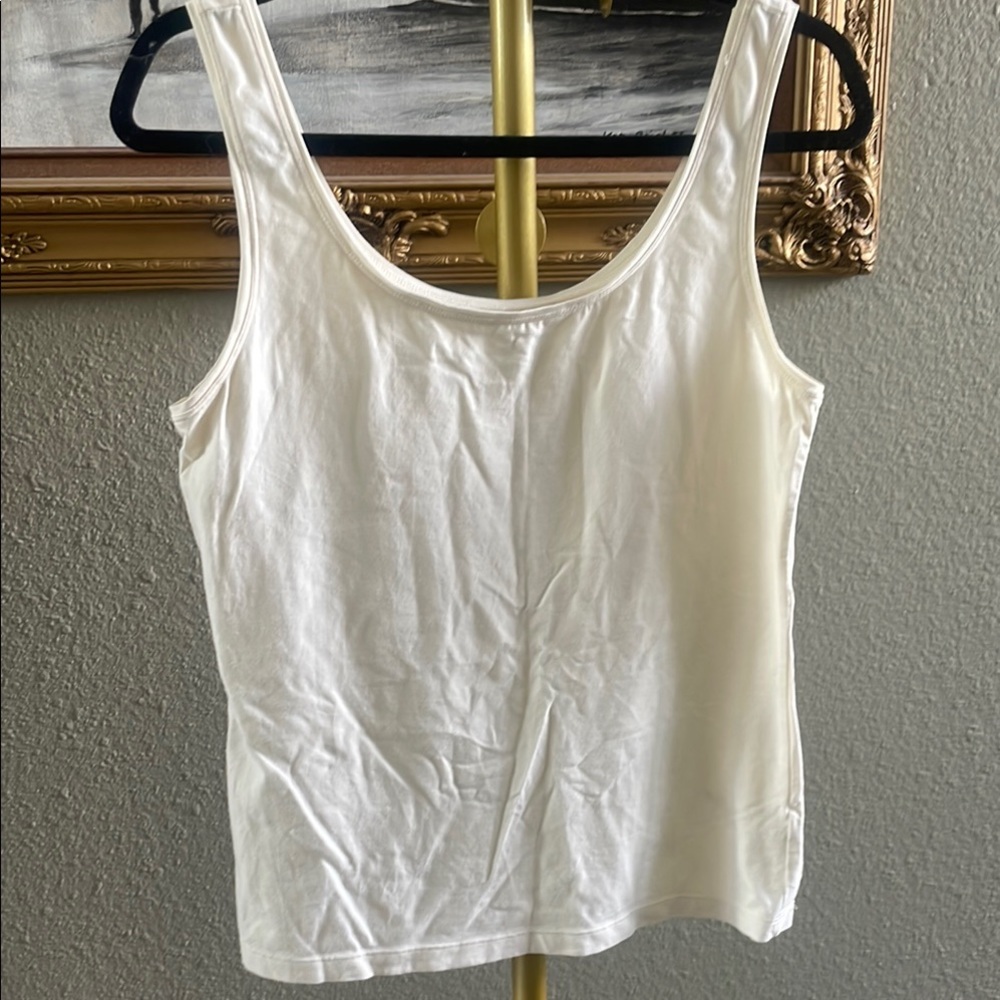 Talbots White Fitted Tank Top with Rounded Neckline